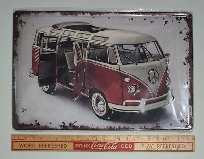 VW Volkswagen Camper Van Red and White Rustic Vintage Style Tin Metal Sign - Image 1 of 2