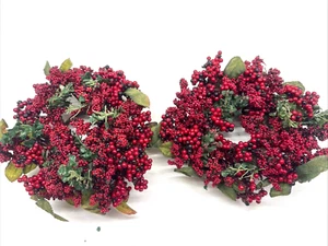Set of 2 Red Mixed Berry Candle Wreath Rings, 3.5" Opening Christmas Decoration - Picture 1 of 4