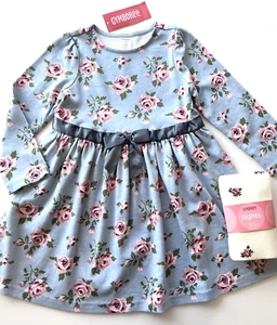 VHTF Vintage NWT Gymboree 2006 LA BELLE EPOQUE Blue Rose Dress 4 &Tights 3-4 - Picture 1 of 5