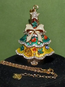 CHRISTMAS TREE NECKLACE Rhinestone crystal Gold Large PENDANT Betsy Johnson - Picture 1 of 24