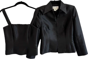 Jovani New York Blazer Jacket & Corset 2Pc Women 2 Petite Black Silk Wool Blend - Picture 1 of 8
