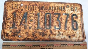 Vintage 1962 Oklahoma 14-10376 license plate - Okmulgee County - Picture 1 of 10