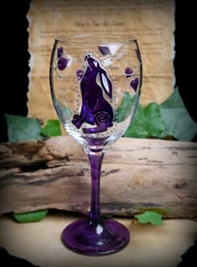 Hand Decorated Witches Glass Chalice with Moon Gazing Hare Wicca Pagan Altar - Picture 1 of 5