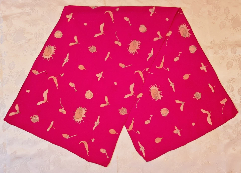 Bufanda Vintage Auténtica Bellota Semilla Cupula Rosa Seda Larga Mujer Foto 1 de 3