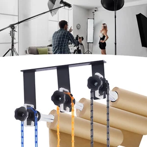 Sistema de soporte manual de rodillos de fondo de montaje en pared con telón de fondo para fotografía de 3 rodillos - Imagen 1 de 24
