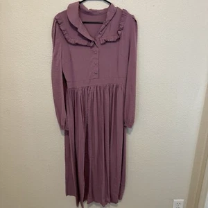 Womans Long Dress Cottage Core Ruffles Long Sleeve 1/2 Button Up - Picture 1 of 3
