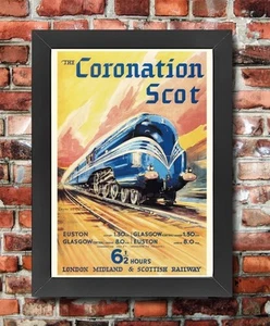 Póster de viaje enmarcado en ferrocarril TX106 de colección Coronation Scot LMS reimpreso A3/A4 - Imagen 1 de 1