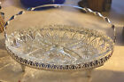 Vtg Queen Anne silver plated Candy trinket hors d’oeuvre Crystal tray w Handle