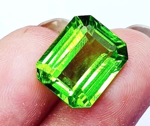 Natural Green Peridot 9.80 Ct CERTIFIED Emerald Cut Loose Gemstone For Sale - Picture 1 of 6