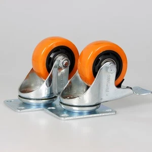 550332 Orange Roues Roulettes PU Double Roulements fixé Pivotantes Frein 7.6cm - Bild 1 von 4