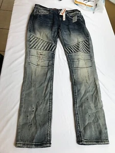 Rock Revival Jeans Men's 32x33 Wilkins Biker Faded Rhinestone Pockets Denim Pant - Picture 1 of 9