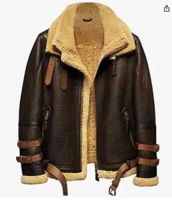 B3 Bomber Aviator RAF Real Sheep Skin Pilot Flying Double Collar Leather Jacket - Image 1 of 2