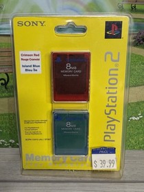 PlayStation 2 PS2 Memory Card 8MB Island Blue Crimson Red 2-Pack NEW SEALED