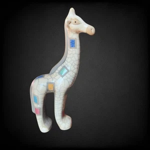 Vintage Raku Keramik Giraffe Statue 12" Crackle Glasur Mid Century Modern Dekor - Bild 1 von 13