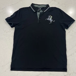 Giordano Mens #8 Polo Slim Fit Shirt Large Black Napoleon Embroidered Short Slv - Picture 1 of 9