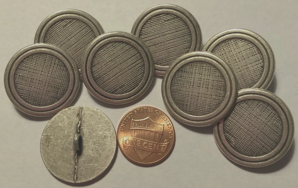 8 Antiqued Silver Tone Metal Shank Buttons Criss Cross Front 1" 25mm 7384 - Image 1 of 1