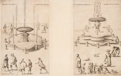 F. CORDUBA (1638-1670), Zwei Brunnenansichten im Vatikanhof, KSt. Barock - Bild 1 von 4