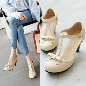 Scarpe donna cinturino a T tacco grosso fibbia sandali estivi tempo libero ciabatte moda - Foto 1 di 20