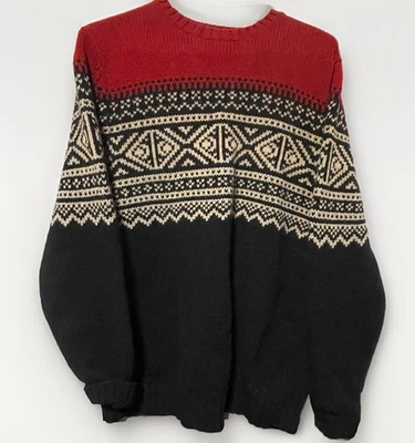 Cherokee Men's XXL Red/Black Fair Isle Wool Pullover Knit Sweater  90s Oversized - Image 1 of 4