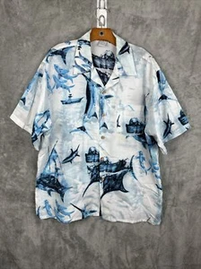Basix Men's Hawaiian Blue Marlin Fishing Island Button Down Shirt Size XL - Picture 1 of 8