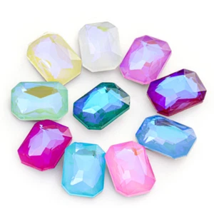 50 piezas piedra rectangular de estrás fluorescente mocha de vidrio con puntiagudo posterior - Imagen 1 de 15