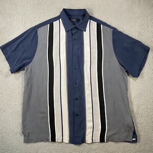 Nat Nast Luxury Originals Bowling Camp Shirt Titanium Blue Mens XL 100% Silk