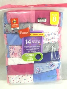Hanes Girls Tagless Bikini Underwear 14 Pair Pack Panties Size 8 - Picture 1 of 5