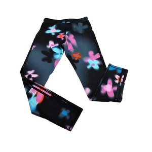 Adidas Allover Print Blur Floral Tights Girl’s XL 16 AK4841 Black Blue Pink Logo - Picture 1 of 16