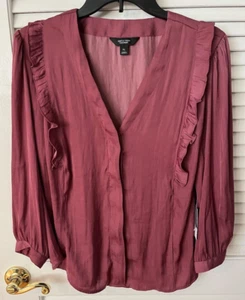 NWT Simply Vera Wang Size Petite Large Ruffled Dusty Pink Silky Blouse - Picture 1 of 3