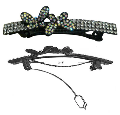 Bella Crystal Butterfly Barrette Mid Size French Clasp Metal Hairclip FA3 - Image 1 of 3