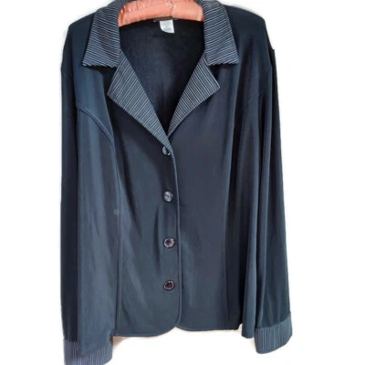 Chaqueta Blazer Creative Design Works Mujer Borde a Rayas XL Negra Manga Larga Foto 1 de 4