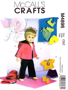 McCalls 18" Doll Clothes  Sewing Pattern M4896 Yoga Tutu Soccer Swimsuit