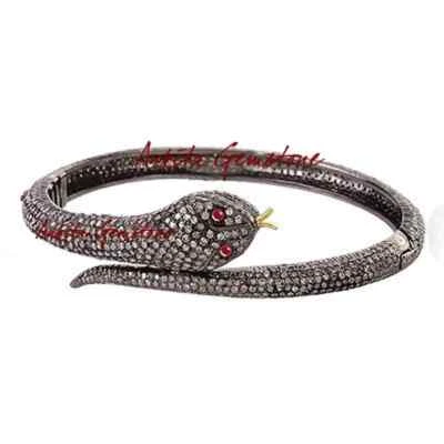 Pave Diamond 92.5 Silver Ruby Snake Bracelet Diamond Cuff Bracelet Diamond Silve - Image 1 of 2