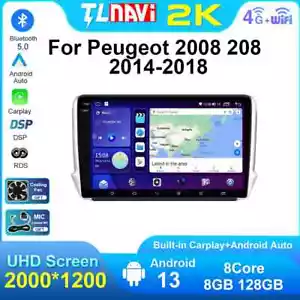 Android 13 Car Radio Stereo GPS Navi Carplay For 2014- 2018 Peugeot 2008 208 - Picture 1 of 32