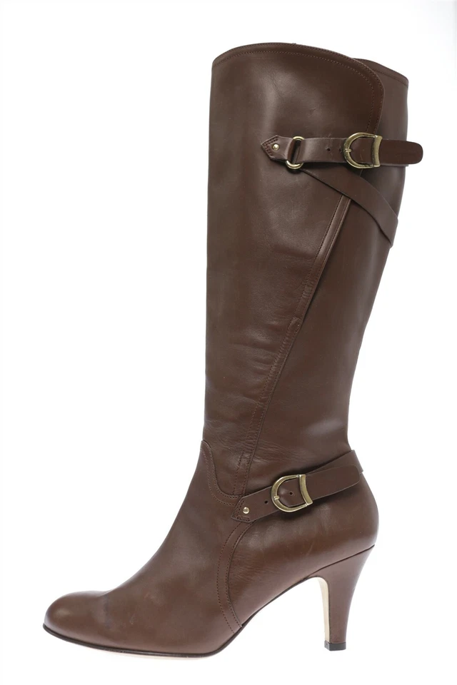 Womens Anyi LU Brown Leather Knee High With Buckle High Heel Boots Size 41.5 NEW - Image 1 of 4