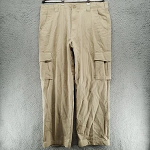 Lands End Cargo Pants Mens 34x28 Khaki Tan Flat Front Straight Leg Relaxed - Picture 1 of 17