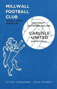 MILLWALL V CARLISLE UNITED ~ 26 DE NOVIEMBRE DE 1966 ~ PROGRAMA DE FÚTBOL DE SEGUNDA DIVISIÓN - Imagen 1 de 1