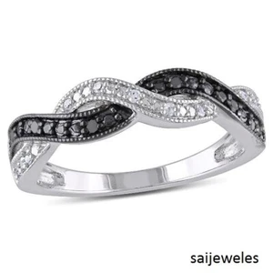 Anillo para mujer de 1,50 quilates de corte redondo creado en laboratorio con banda retorcida de diamantes de oro blanco 14 quilates bien - Imagen 1 de 7