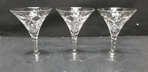 3 STUART CLEAR WHEEL CUT ETCHED PATTERN CHAMPAGNE GLASSES STEMWARE 4 1/2" - Picture 1 of 5