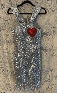 Silver Sequin Wizard Of Oz Tin Man Heart Dress Size Small - Picture 1 of 4
