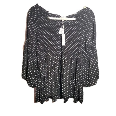 Top SPENSE Babydoll Lunares Runchado Talla 2X Plisado Manga Campana Pradera Boho Foto 1 de 4