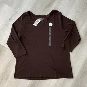 Pima Cotton Charter Club Damengröße 2X braunes Langarmshirt  - Bild 1 von 7