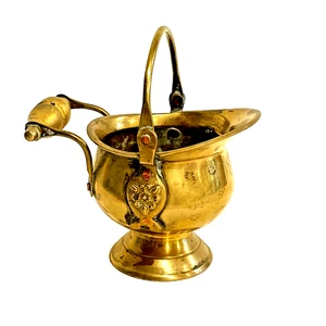 Vintage kleiner massiver Messing Kohle Schaufel Eimer - bemalter Holzgriff Wohndeko - Bild 1 von 9