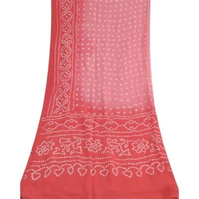 Bufandas Bandhani Sanskriti Vintage Rosa/Rojo Largo Estola Dupatta Pura Georgette Foto 1 de 4