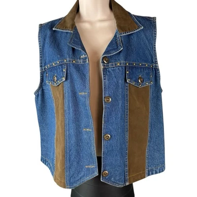 Chaleco vaquero ajustado vintage Rod’s XL de mezclilla con tachuelas con cremallera (910) Foto 1 de 4