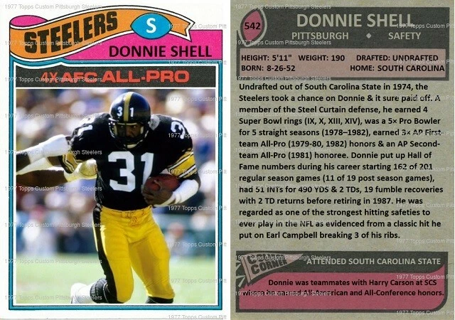 Donnie Shell Pittsburgh Steelers 1977 Custom Card - Image 1 of 1