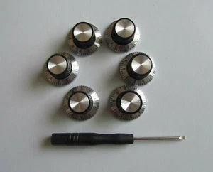 6x Vintage Style Guitar AMP Amplifier Knob Effect Pedal Knobs Black / Silver Cap - Picture 1 of 3