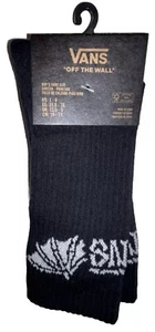 Vans Off The Wall Crew Socks 1 Pair Boys 1-6 Black w White Bat Wing & Logo Skate - Picture 1 of 11