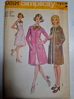 Dress Coat Long 14 MP Petite Simplicity 9891 Sewing Pattern Cut VTG Sleeveless - Image 1 of 4
