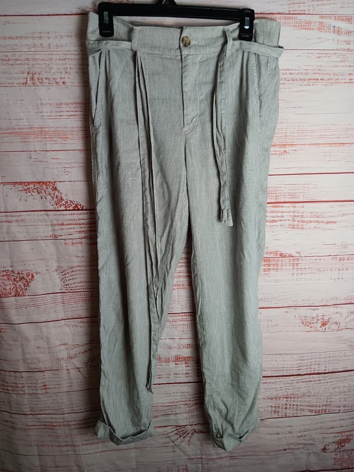 Pantalones Lou & Grey para mujer pequeños grises mezcla de lino informales elásticos Foto 1 de 4
